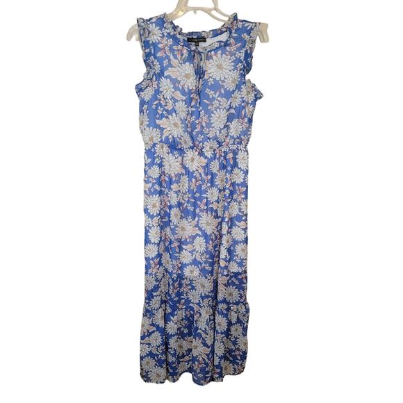 Adrienne Vittadini Maxi Dress Ruffle Floral Sleeveless Blue & White Size Medium - Picture 1 of 10
